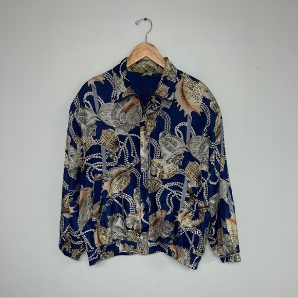 Vintage Silk Jacket Women’s Size Large Lightweight Seashell Pearl Nautical CoAco - Picture 2 of 10